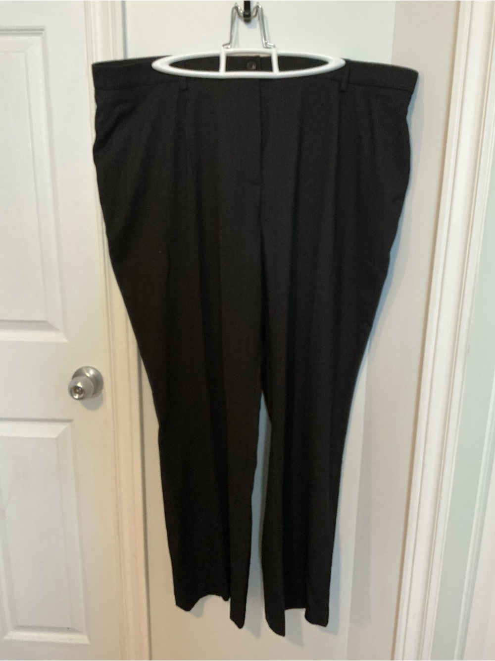 Haggar Plus Petite Women's Black Pinstripe Dress Trousers - Straight Leg